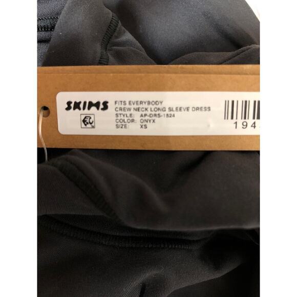 SKIMS Fits Everybody Dress Crew Neck Long Sleeve Bodycon Maxi Onyx Black NWT XS - Picture 8 of 9